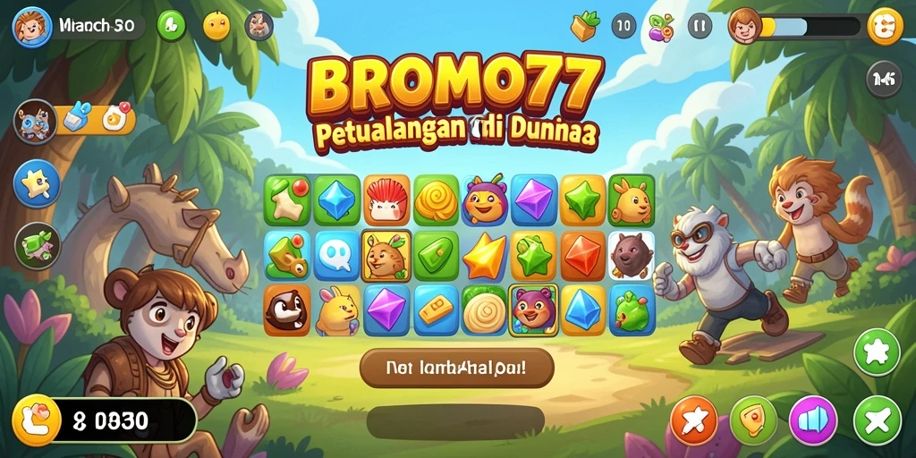 Screenshot BROMO77 menampilkan gameplay Match-3 yang mengasyikkan.