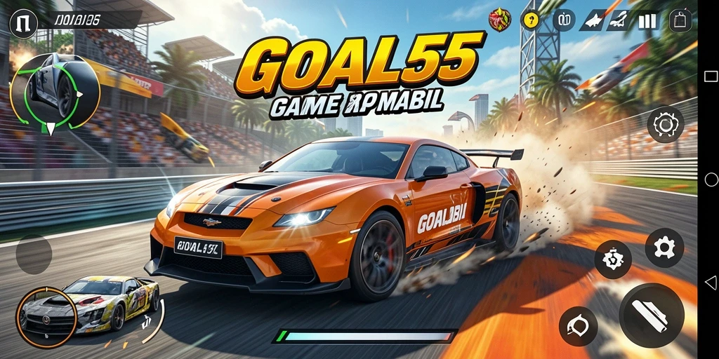 Tampilan gameplay balap mobil yang intens dan mendebarkan.