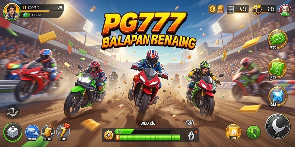 Screenshot gameplay PG777 menunjukkan balapan mendebarkan dengan mobil sport.