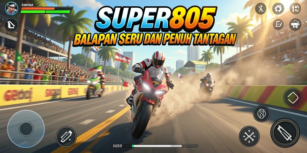 Tampilan gameplay SUPER805 dengan balapan yang menegangkan dan mobil yang keren.